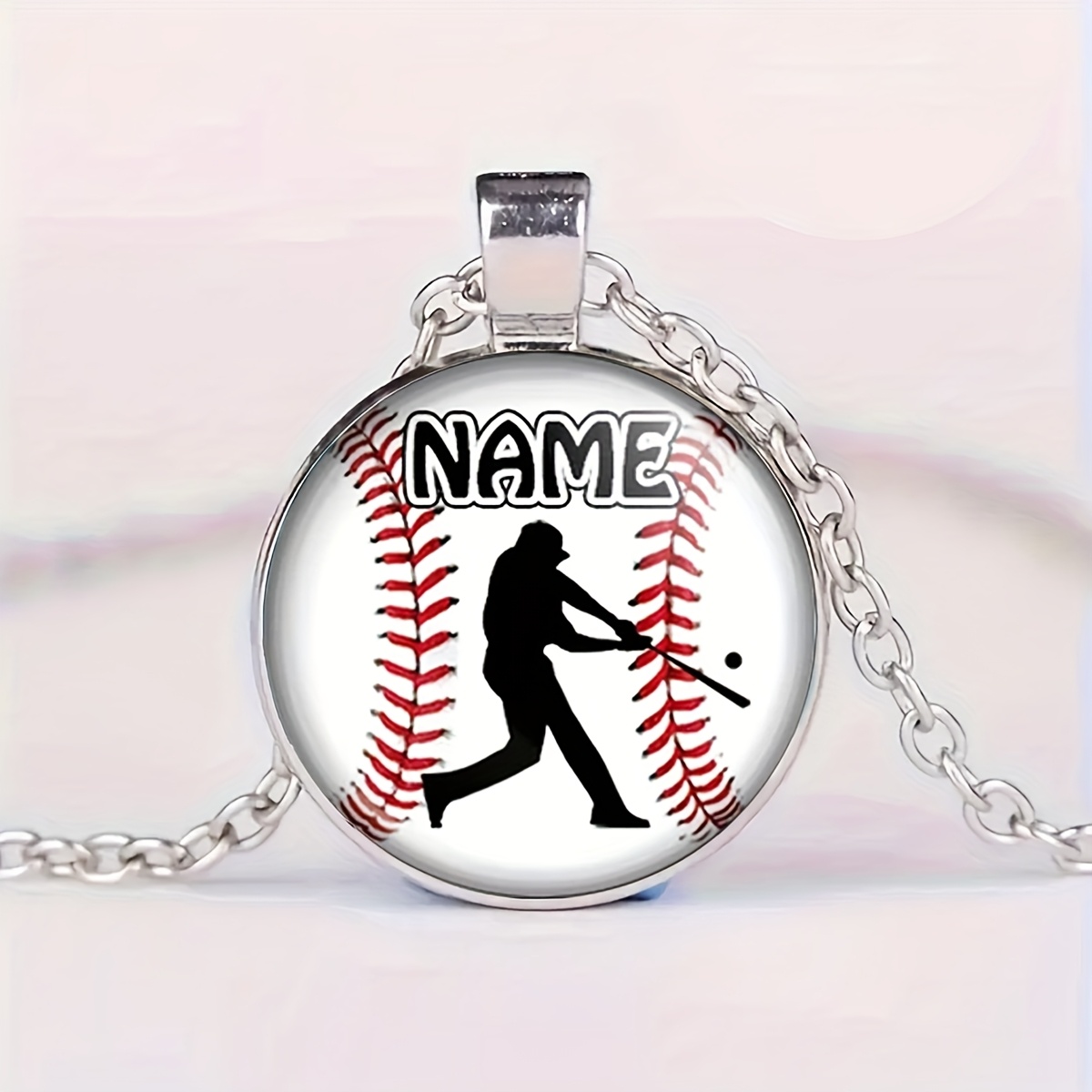 TEMU Personalized Baseball Name Necklace - -style Number & Initials - Female/male Athlete Pendant Gift For & - Sporty Fan With Name Tag (no Coating,