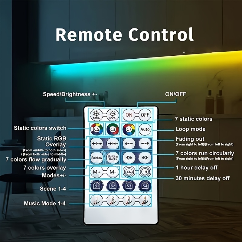 1бр RGB LED лента, захранвана от USB, управление чрез приложение, музикална синхронизация, таймер, регулируема яркост, многорежимно осветление за спалня, идеално за спалня, парти, Коледа, Хелоуин, подсветка на телевизор - неакумулаторна батерия за бутони