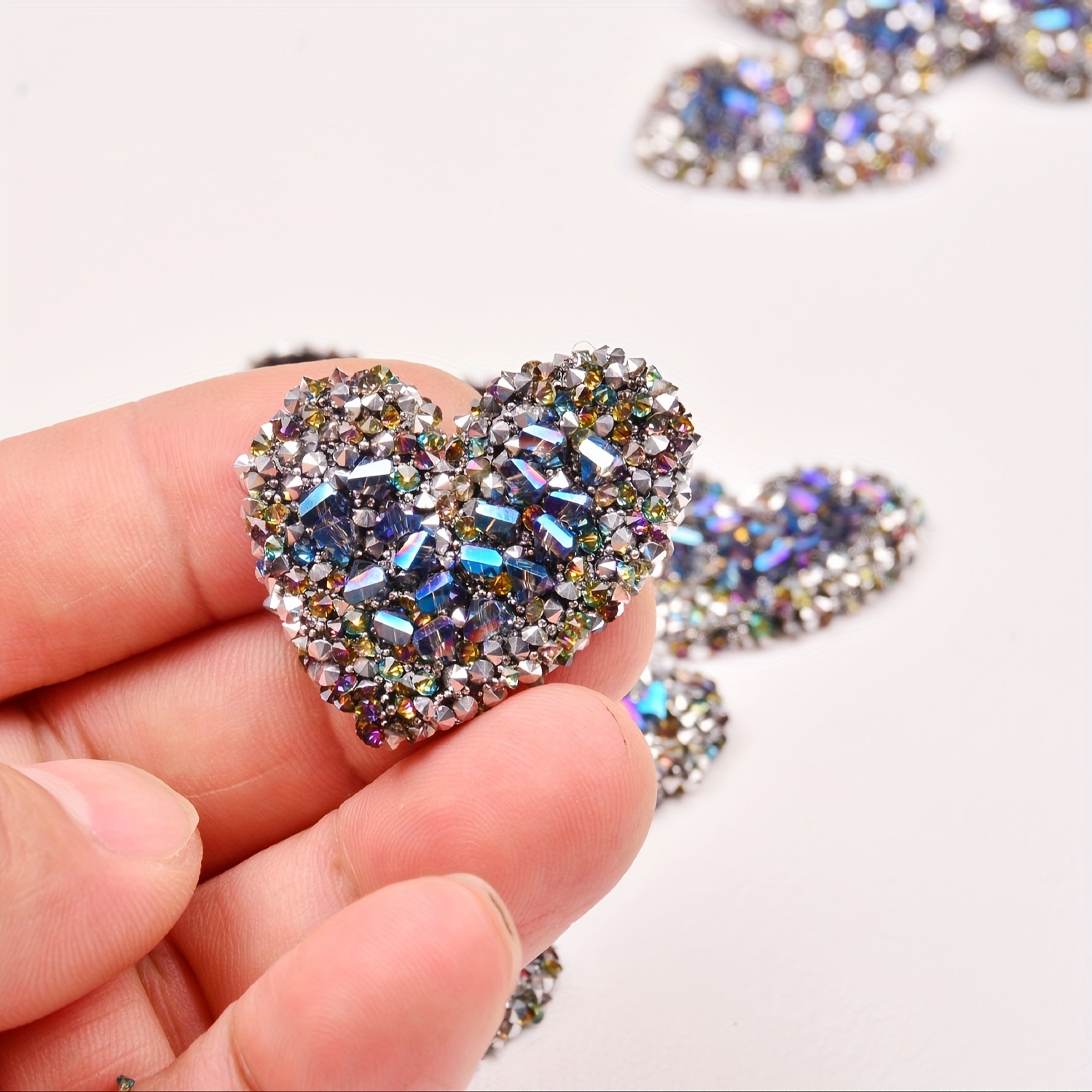 

3pcs Heart-shaped Rhinestone Applique Patches, Iron-on Diamond Decorations, Sparkling Gems, For , Hair Accessories, And Phone Cases