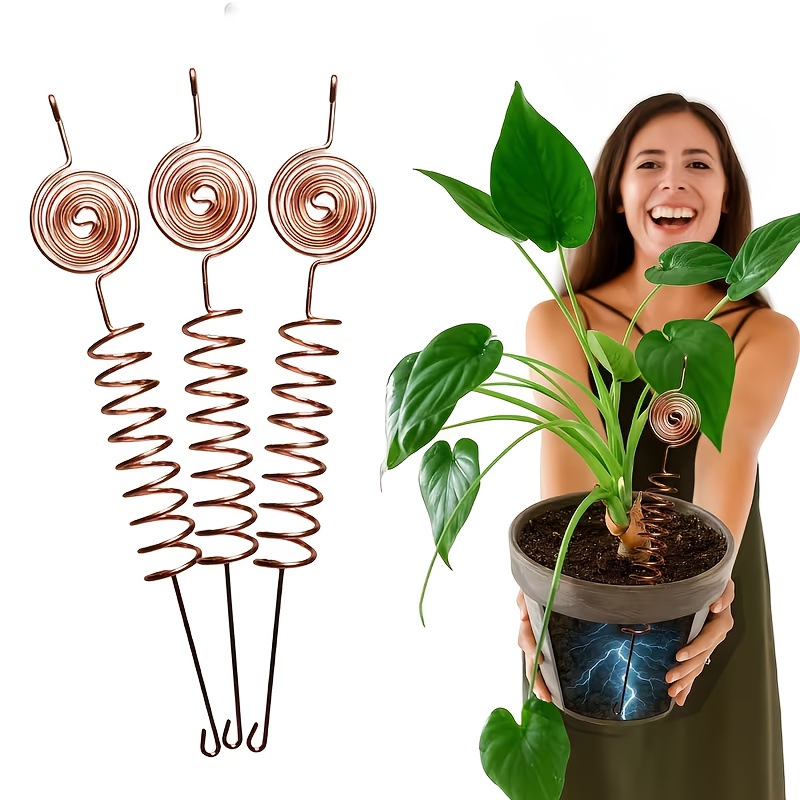 E-shop 3er-Set Premium galvanisierte Kupfer Gartenantennen, Kupfer Pflanzenstäbe - Robuste Gartenstäbe mit Antennenspulen-Design für den Innen- und