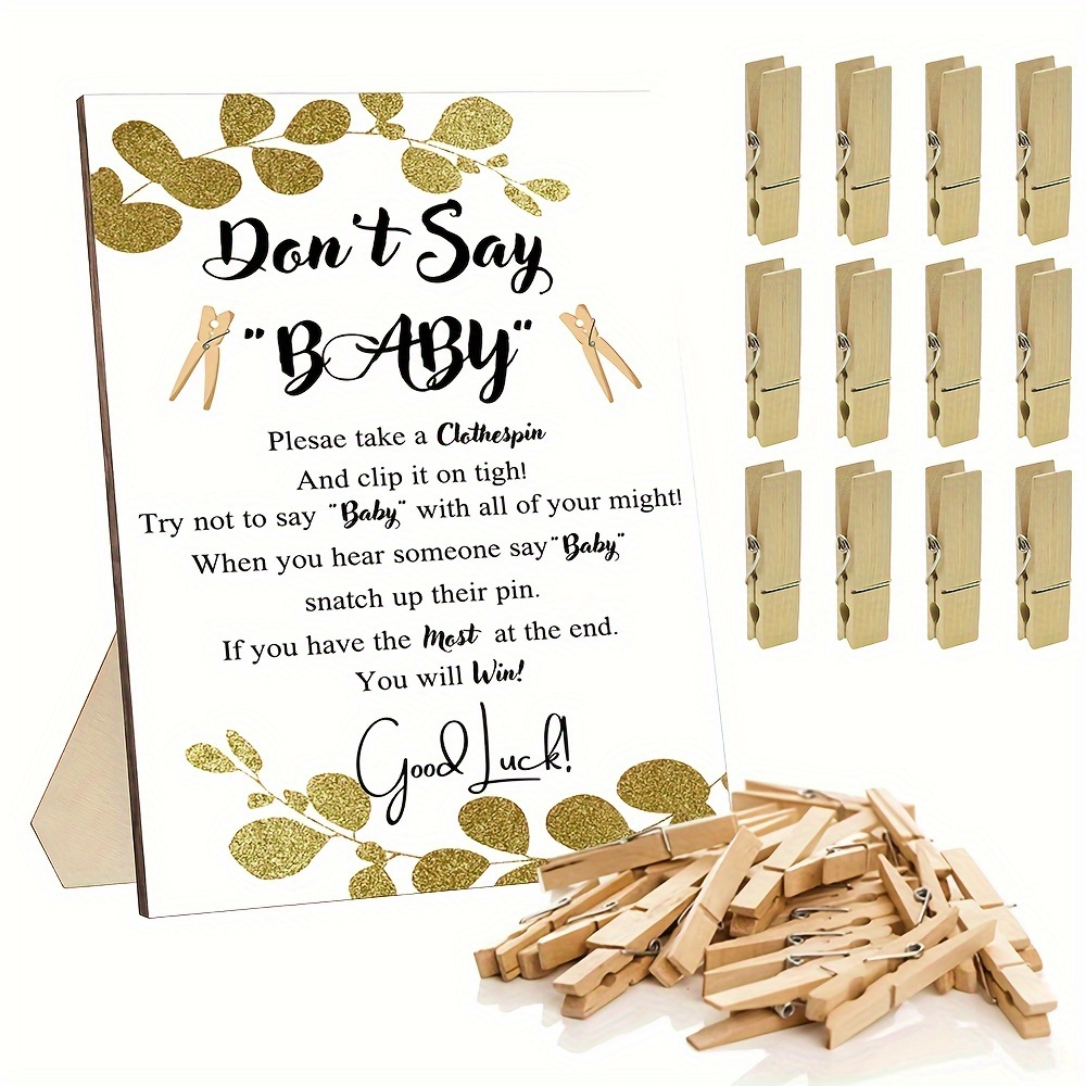 

Golden Leaf 'don't Say Baby' Clothespin Game - Gender Neutral Baby Shower Activity With 50 Mini Wooden Pegs, Foldable Sign (1d)