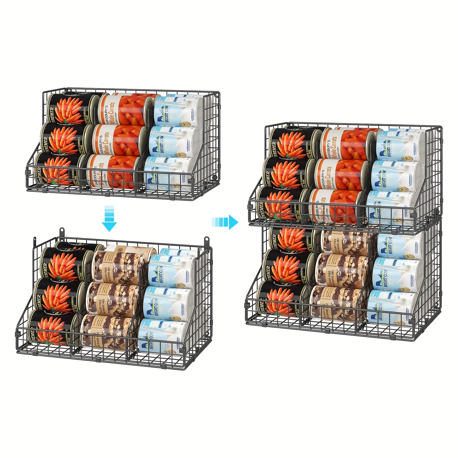 

2 Pack Stackable Can Rack Organizer For Pantry Storage, Can Dispensers With 4 Adjustable Dividers, 2-tier Metal Wire Basket Beverage Rack For Kitchen Cabinet