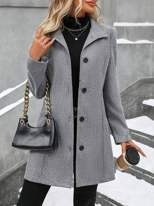 fashion womens elegant coat stylish fit solid color stand collar overcoat