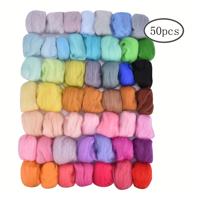 

50 Colors Wool Roving Set, 150g Total, Fiber Wool Yarn For Needle Felting Diy Craft, Hand Spinning, Soft And Smooth, 3g Each Color, Independently Packaged