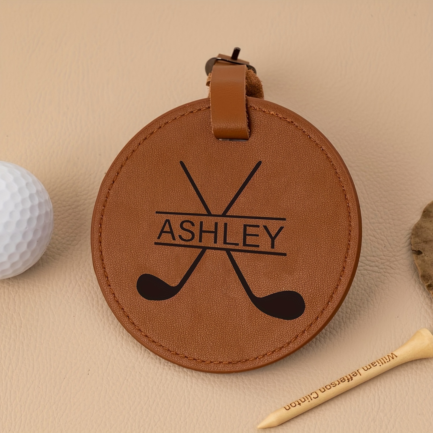 

1pc Personalized Golf Tee Bag, Pu Leather Engraved Golf Tee Holder, Golf Accessories Gifts For Men Women