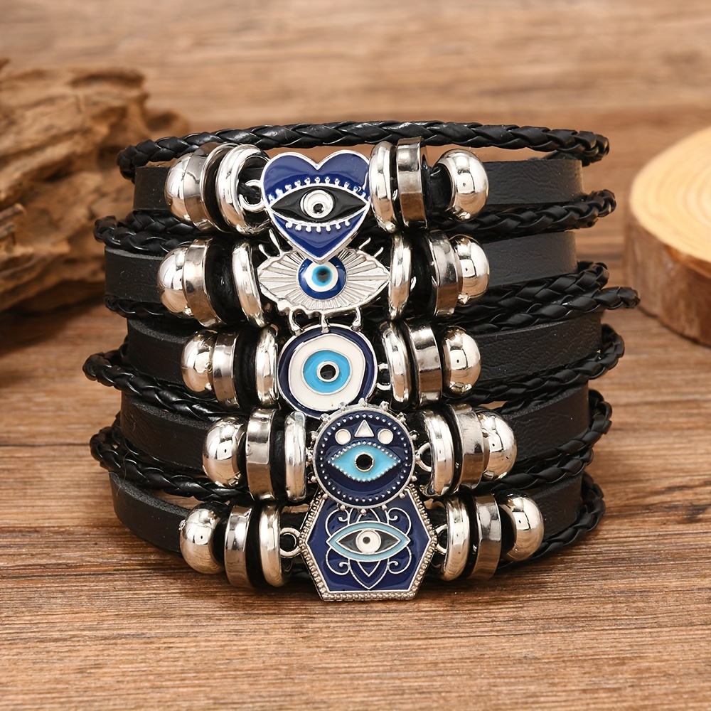 5peças Homens e Mulheres Moda Trançado Pulseira       Pulseira de Couro   Vintage Moda Presente para  