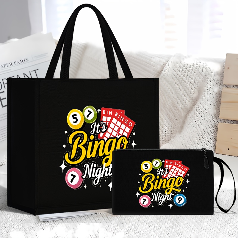 

2pcs Set Fashionable Linen Tote Bag With Bingo Theme Print, Large Capacity Single Shoulder Handheld Bag For Women, Ideal For Office And Student Use, Korean Version, Ins Sen Series, , Tutoring