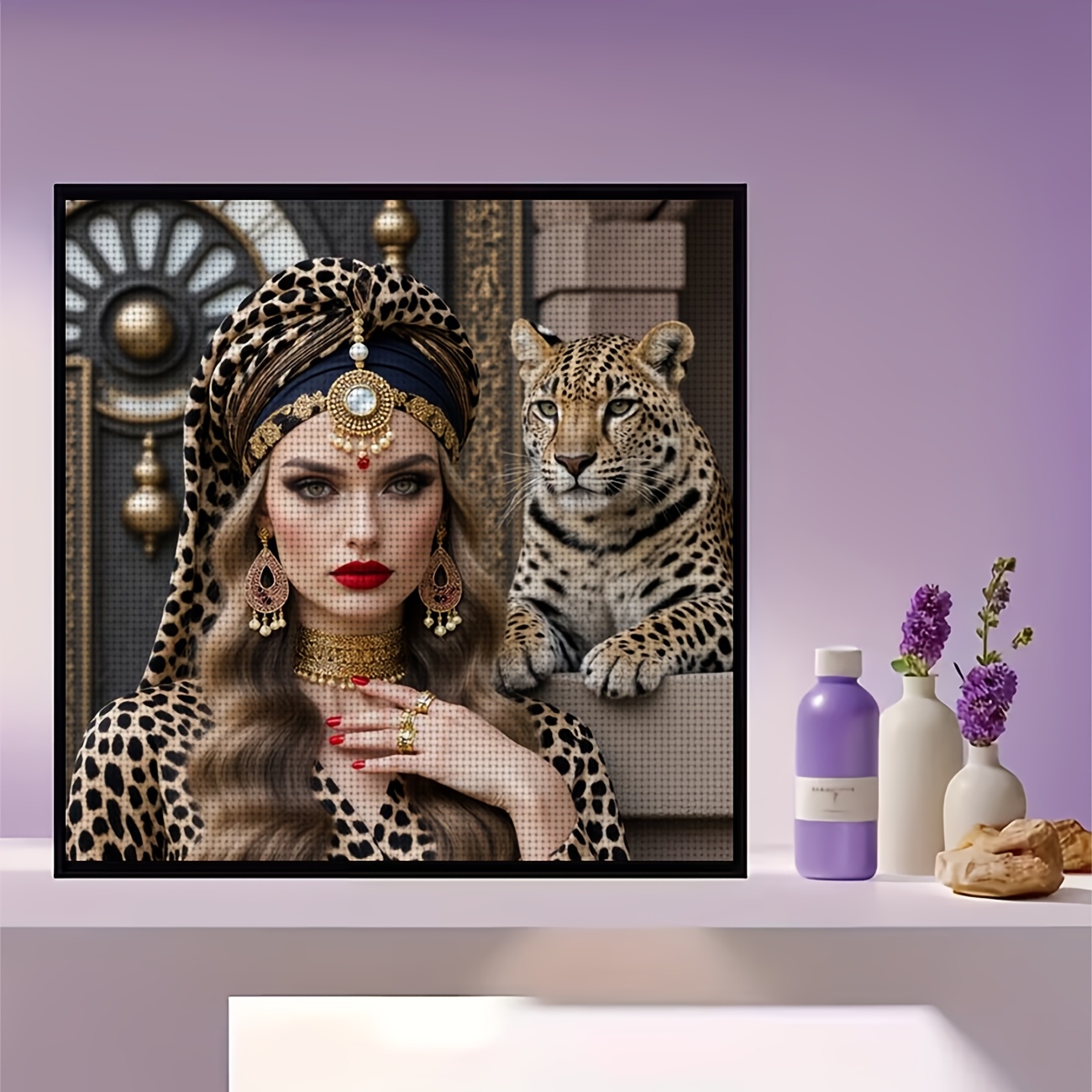 DIY Cross-Stitch Printed Kit, Unframed, "Leopard Print with Leopard" Pattern