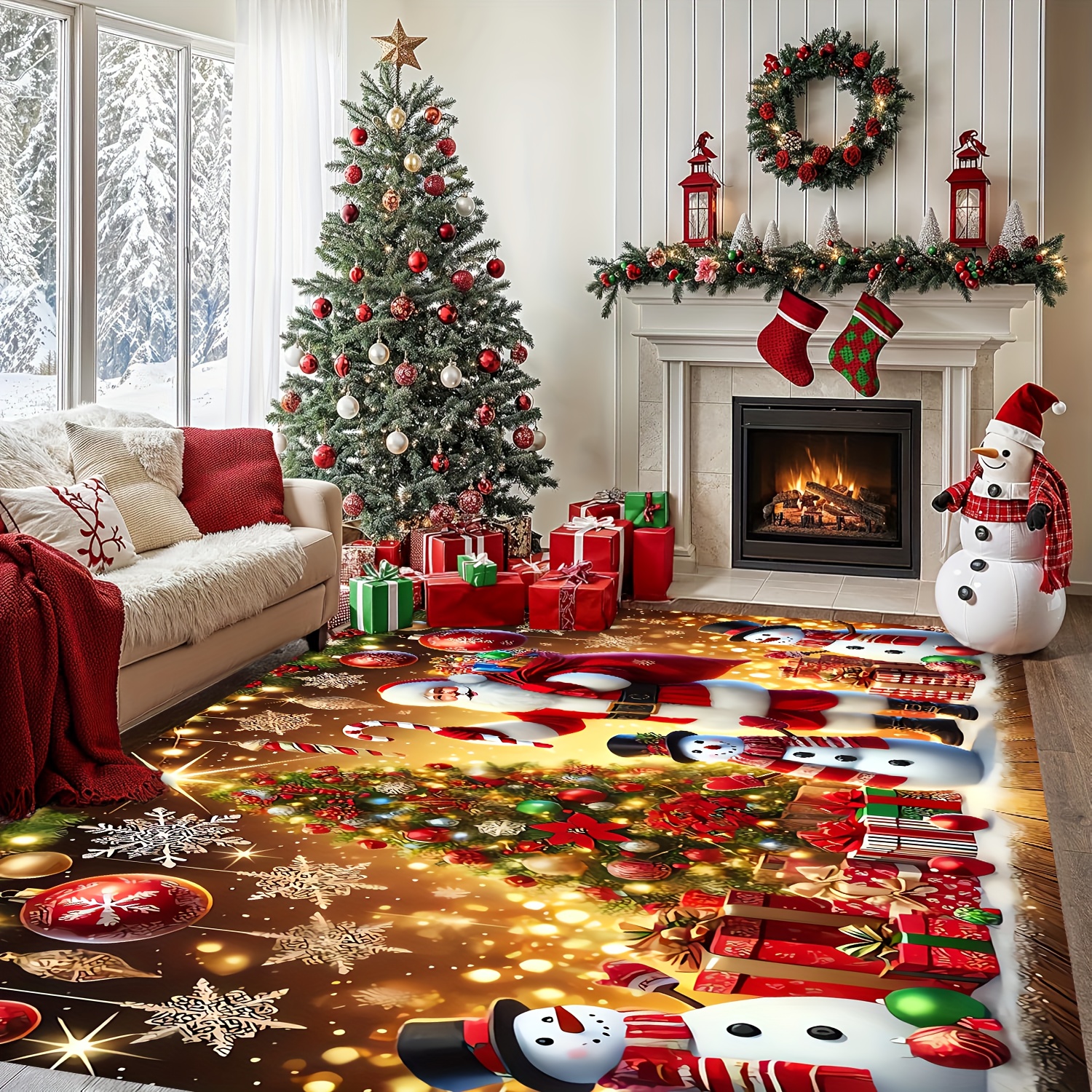 TEMU Product: Christmas Santa Gift Bell Mat With Christmas Tree And Hat Snowman Design, Soft And Comfortable, Absorbent, Suitable For , Game Rooms,