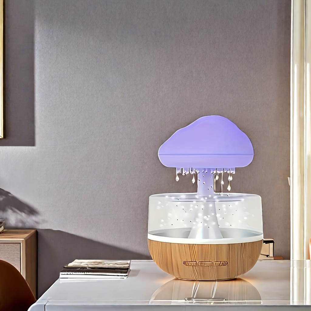 1pc led mushroom rain cloud humidifier with 7 color night light quiet indoor personal moisture dispenser with electronic components no battery needed powered via included cable for relaxation and room decoration Product details 0
