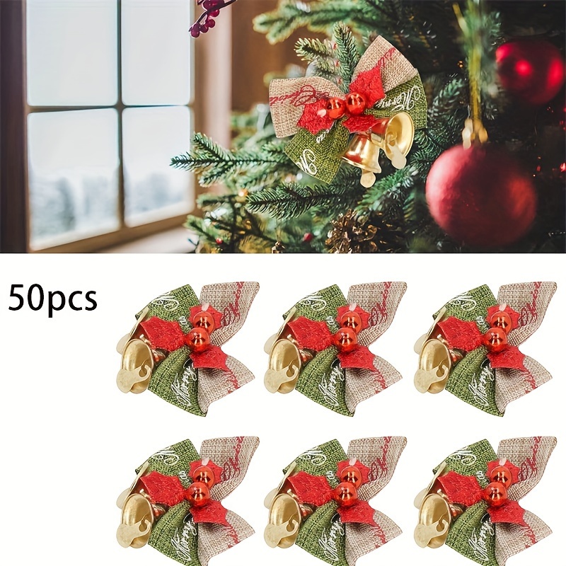 

50pcs Nœuds de Clochettes - Décorations de Rouges et Verts Arbre, Boîtes Cadeaux et Décorations de Fête