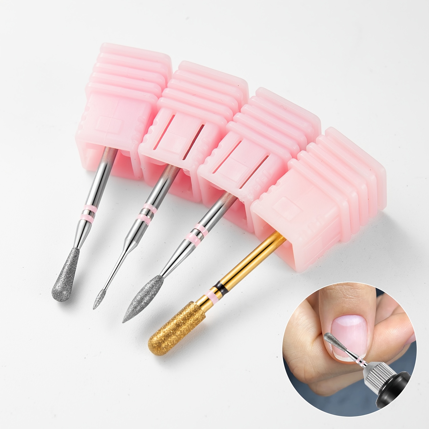 TEMU 4pcs Sanding Band Set Nail Grinding Heads Nail Drill Heads Diamond Sand For Nail Pre- Dead Skin Removal Nail Edge Polishing Nail Tool