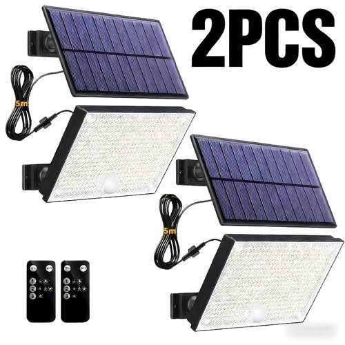 1 2pcs solar floodlight outdoor motion sensor light with 400 leds featuring remote control a panel and 4 cable providing from sunset to sunrise this secure solar floodlight is ideal for yards