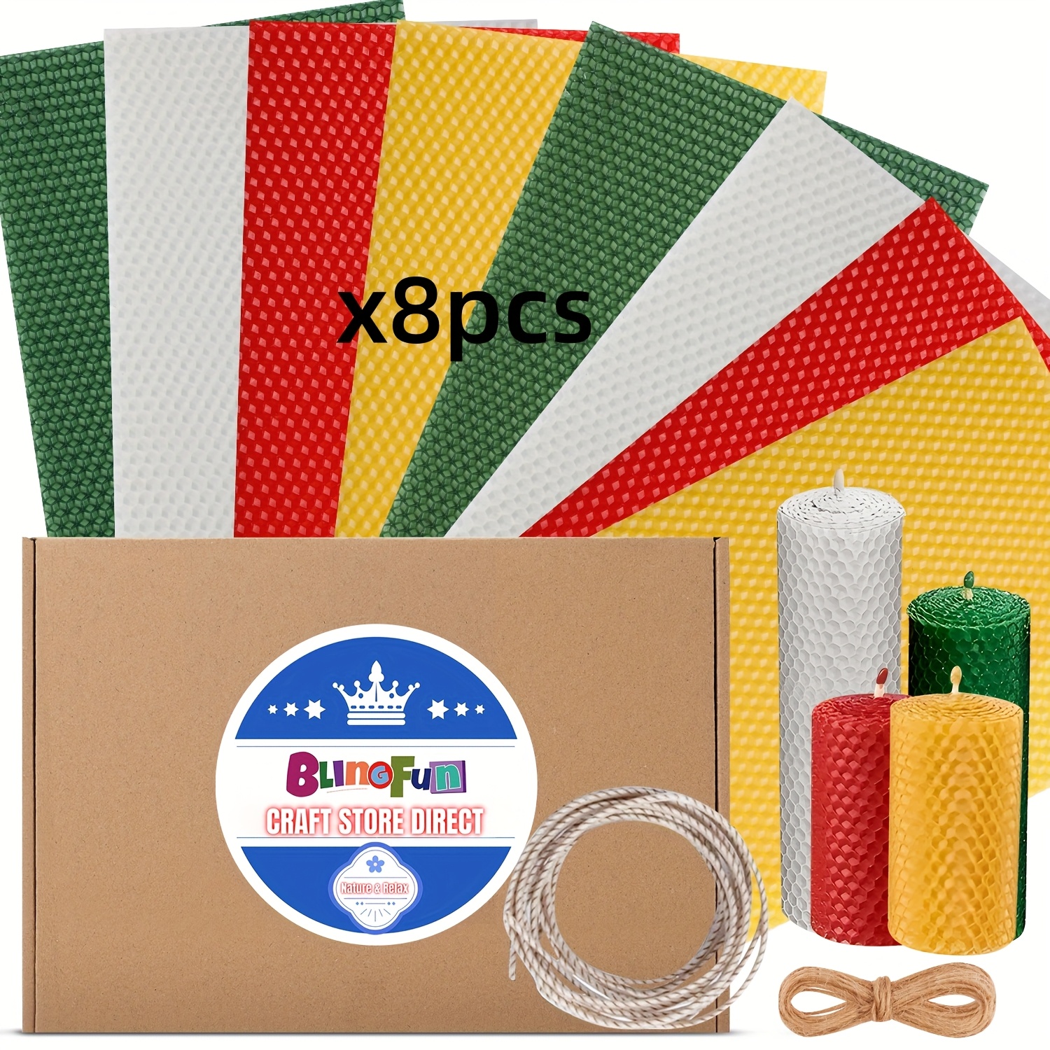 Image of Blingfun Beeswax Sheet Candle Making Kit With Natural Beeswax Sheet, Wick, Twine, Beginner Rolling Candle Kit, Activity Gift, Birthday Craft Kit