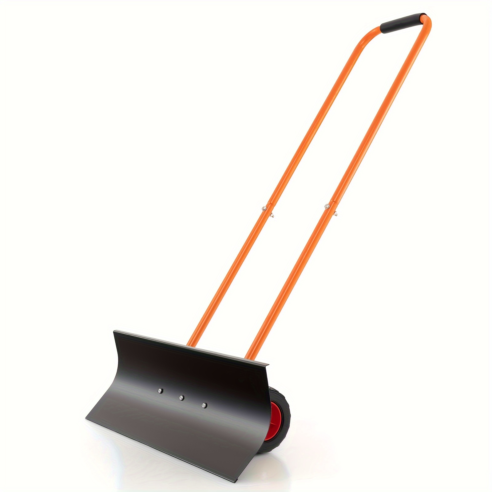 

1pc Adjustable Wheeled Snow Shovel, Heavy-duty Metal Snow Pusher With Ergonomic Curve, Large Snow Removal Tool With 10" Wheels For Driveway And Pavement Clearing