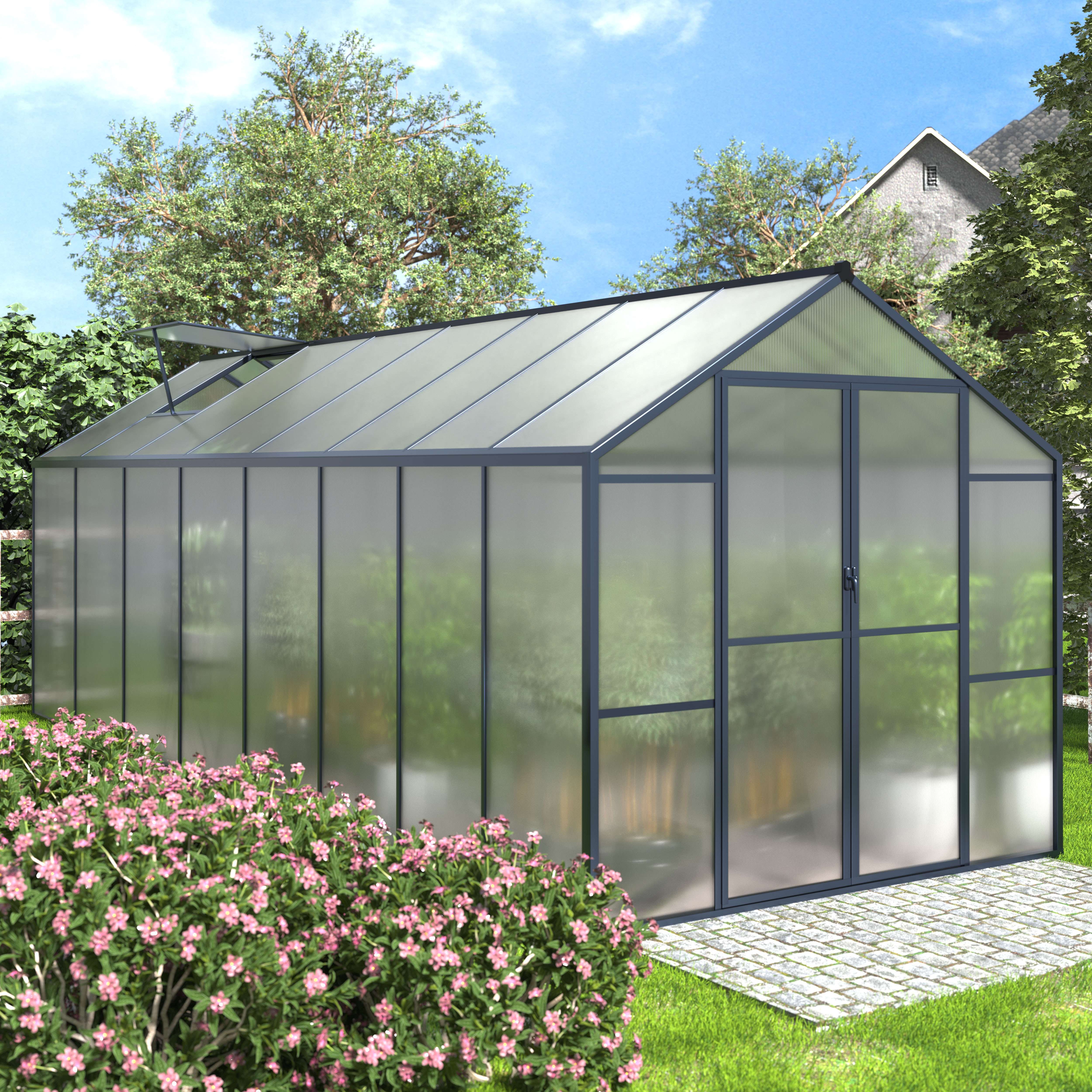 

8'×16'aluminum Frame, Greenhouses For Outdoors For Yard, Greenhouse, Upgraded polycarbonate With Vent, Garden, Hobby, Grey