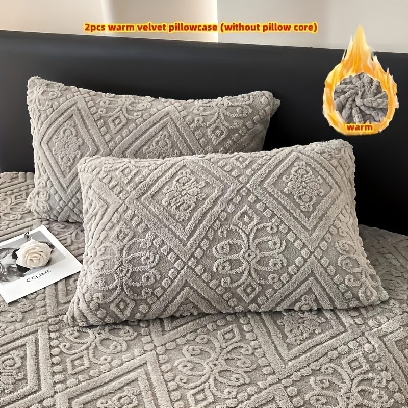 TEMU 2pcs Coussin de lit chaud Ensemble de noyau de coussin Housse de coussin en tissu 100% polyester Lavable en machine Style de moderne Taille