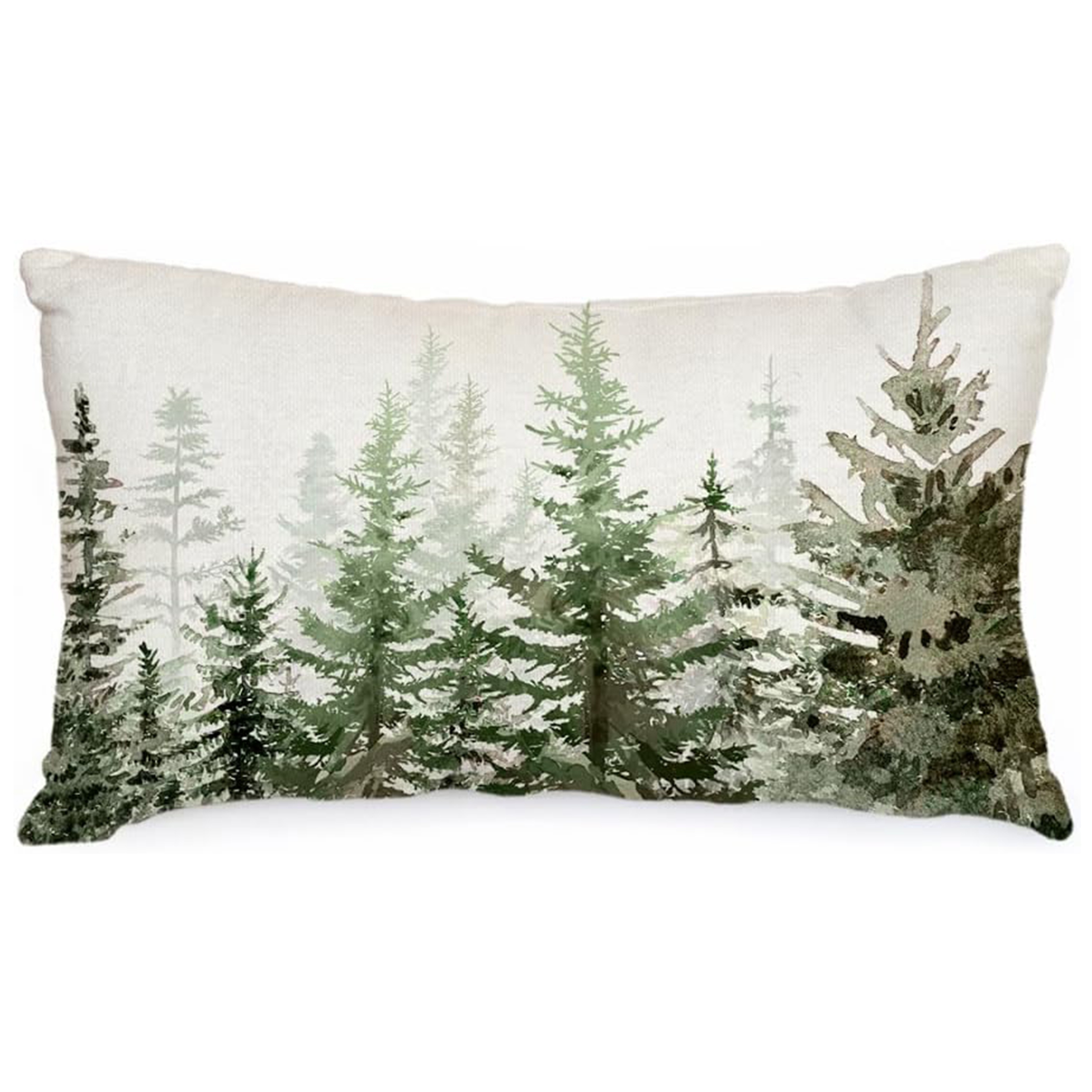 

1pc Rustic Christmas Pillow Cover 12x20 Inch, Trees Design, Farmhouse Winter Decor, Machine Washable, Mixed Color, Zipper Closure, Linen Fabric, Multiple Sizes For Sofa Couch Decor