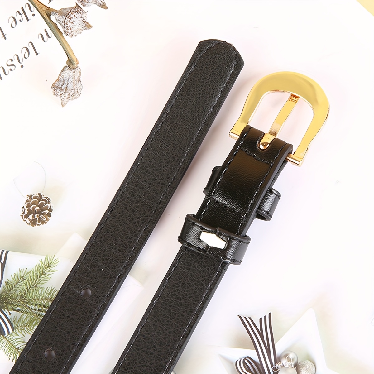 2pcs Horseshoe-Shaped Alloy Buckle Women's Casual PU Belt