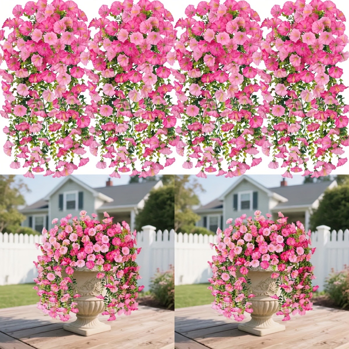4 pack artificial pink   flowers realistic outdoor indoor hanging decor durable plastic     flowers for garden porch farmhouse weddings halloween valentine s day thanksgiving oktoberfest no maintenance needed