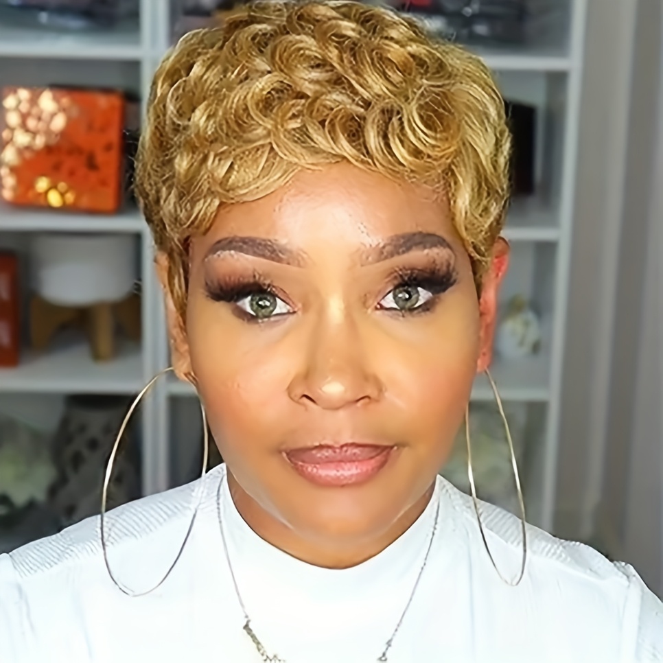 TEMU Nicelatus Short Ombre Blonde Curly Wig Suitable For Women & Unisex - Curly Cut Synthetic Hair Wigs For Daily Wear, Parties, Festivals | Ombre Blonde, Comfortable Wearable Wig