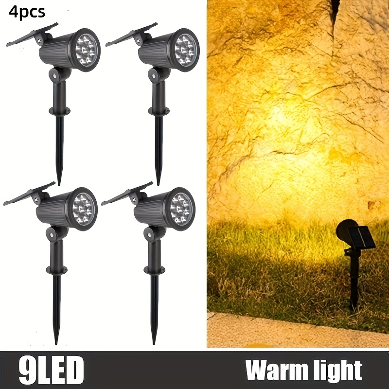 TEMU 9-led Outdoor Ground Spike Pathway Lights, 4pcs Tree Stake Lights, Backyard Solar Garden Landscape Lighting For House Driveway, Solar Outdoor