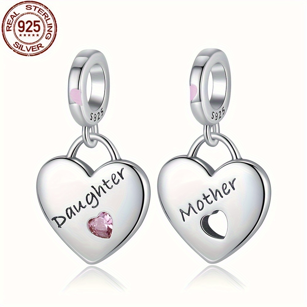 

100% S925 Pure Silvery Pair Of Mother-daughter Love Pendant Suitable For Original 3mm Bracelet And Bracelet Diy Beads Suitable For Women's Birthday Exquisite Jewelry Gift 1 Pair Silvery Weight