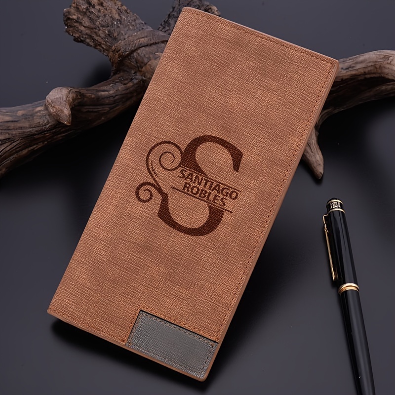 TEMU Gajing Personalized Wallet - Custom Engraved Monogram, Light , Non-braided Polyester Lining, Functional For Men