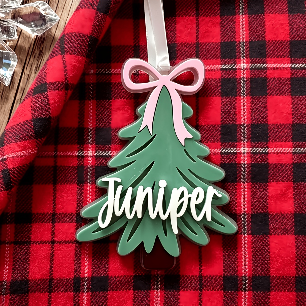 TEMU 1pc Personalized Custom Acrylic Name Christmas Tree Shape Tag, Personalized Bow Christmas Tree Tag, Name Christmas Tree With , Acrylic Custom
