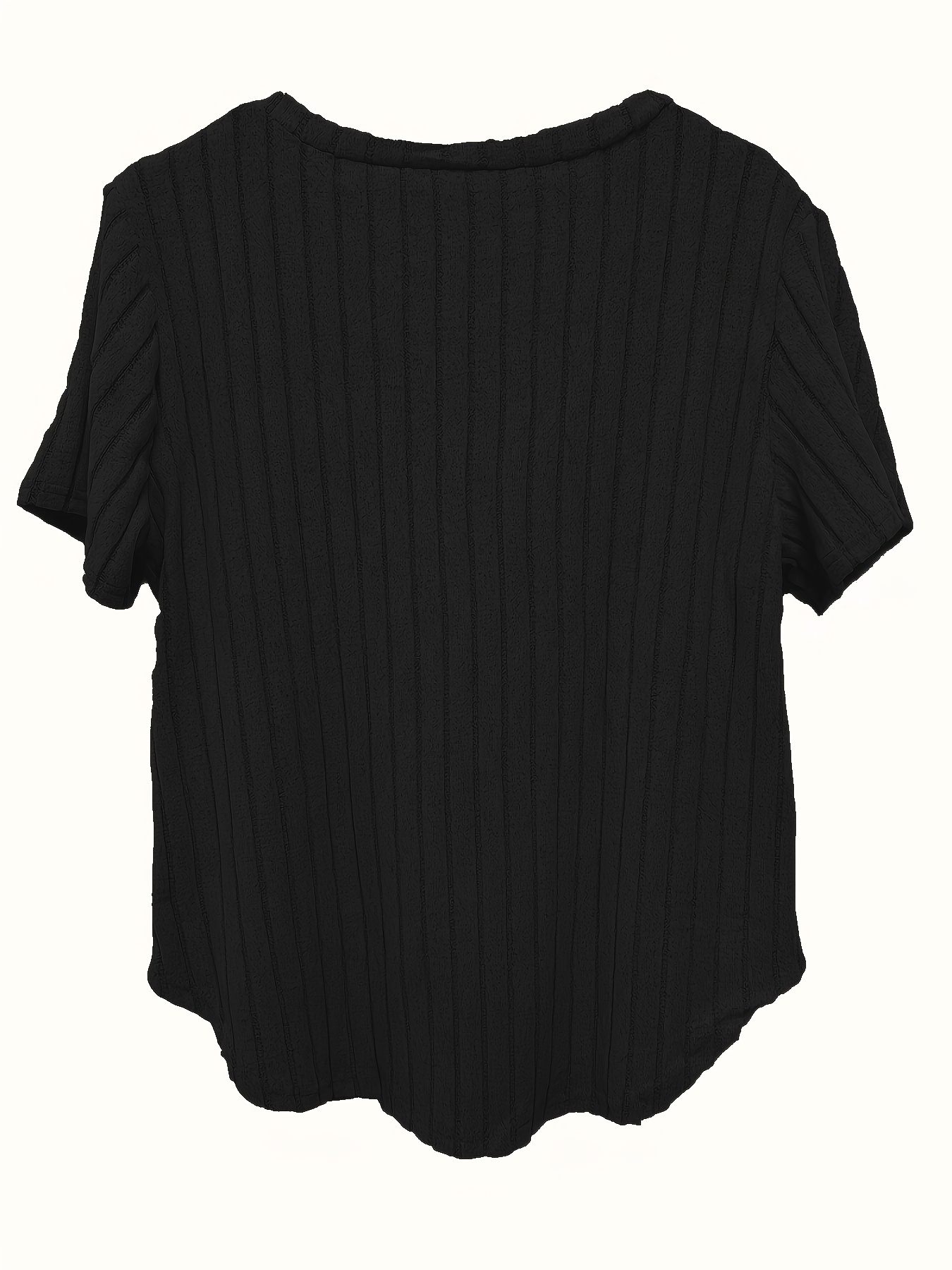 Plus Size V-Neck Casual Elegant Women's Top - Stretchy Fabric, Machine Washable, All-Season Versatile Blouse for Everyday & Formal Wear, Ribbed Texture, Medium Elasticity