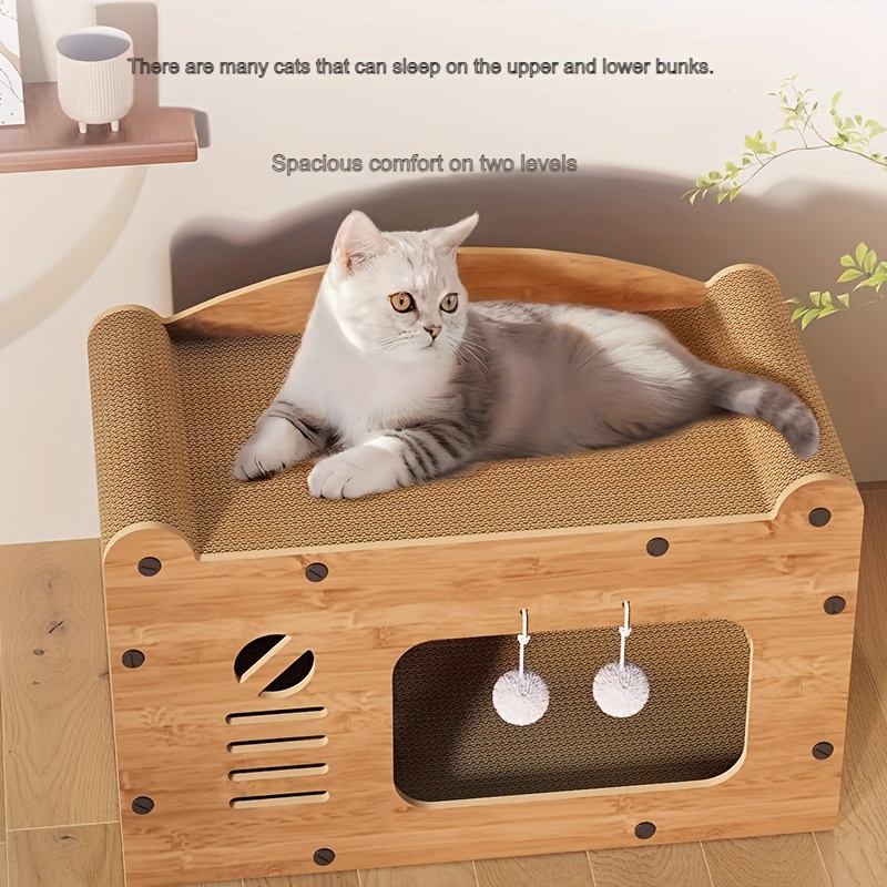 

Multi-functional Cat-scratching Lounge With Hanging Balls, Cardboard Cat-scratching Bed, All--in-one With Anti-fall, Cat-scratching Post With 32 Snail Cable Fixtures, Cat Furniture