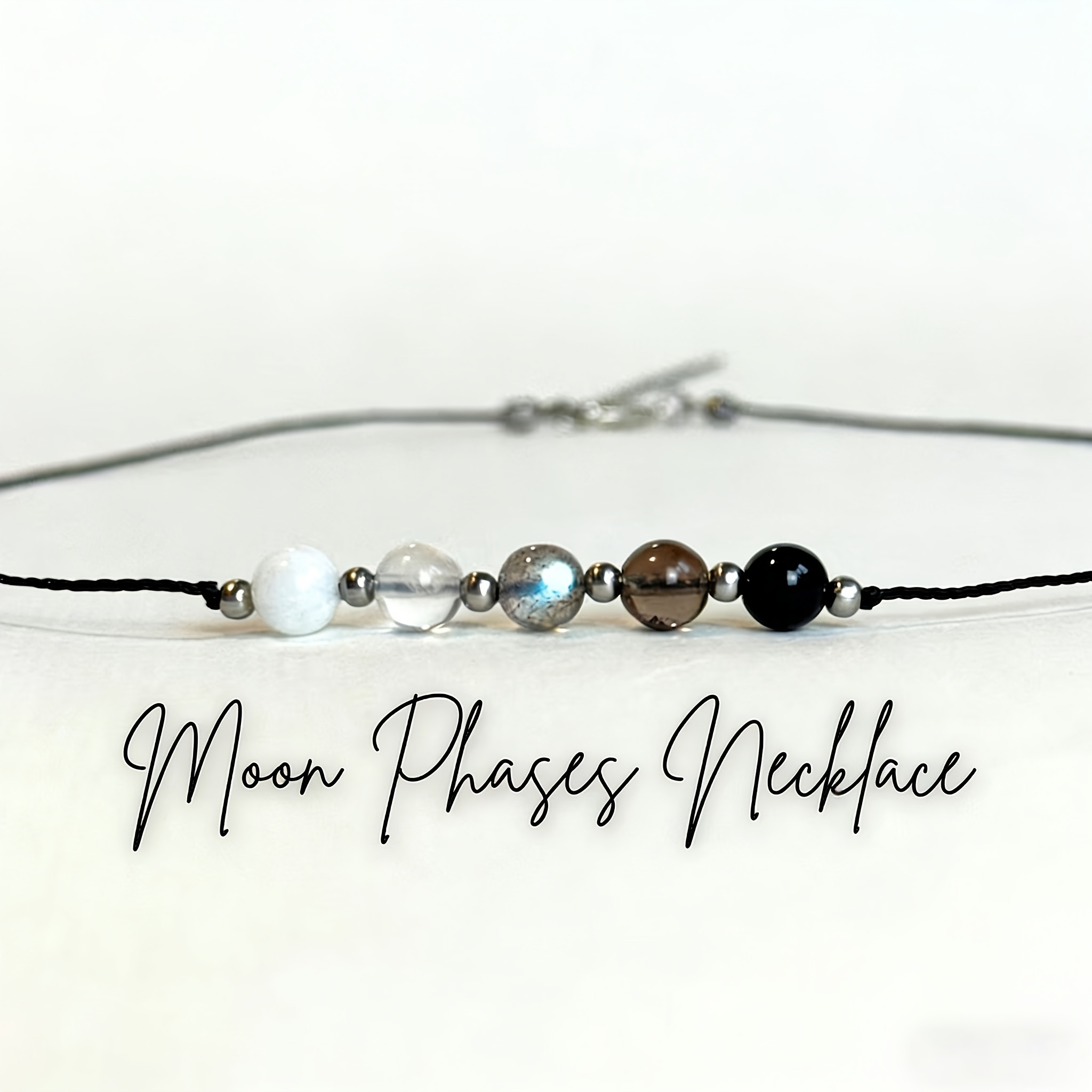 TEMU Collier de Cristal Phases de | Bijoux Artisanaux en Pierres Naturelles | Cordon Ciré | Bijoux Spirituels Style Bohème