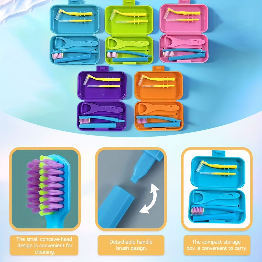 

4pcs Travel Toothbrush Set, Portable Orthodontic Kit, Unscented Toothbrushes Interdental , Cleaning , Detachable & Storage Box For On-the- Hygiene