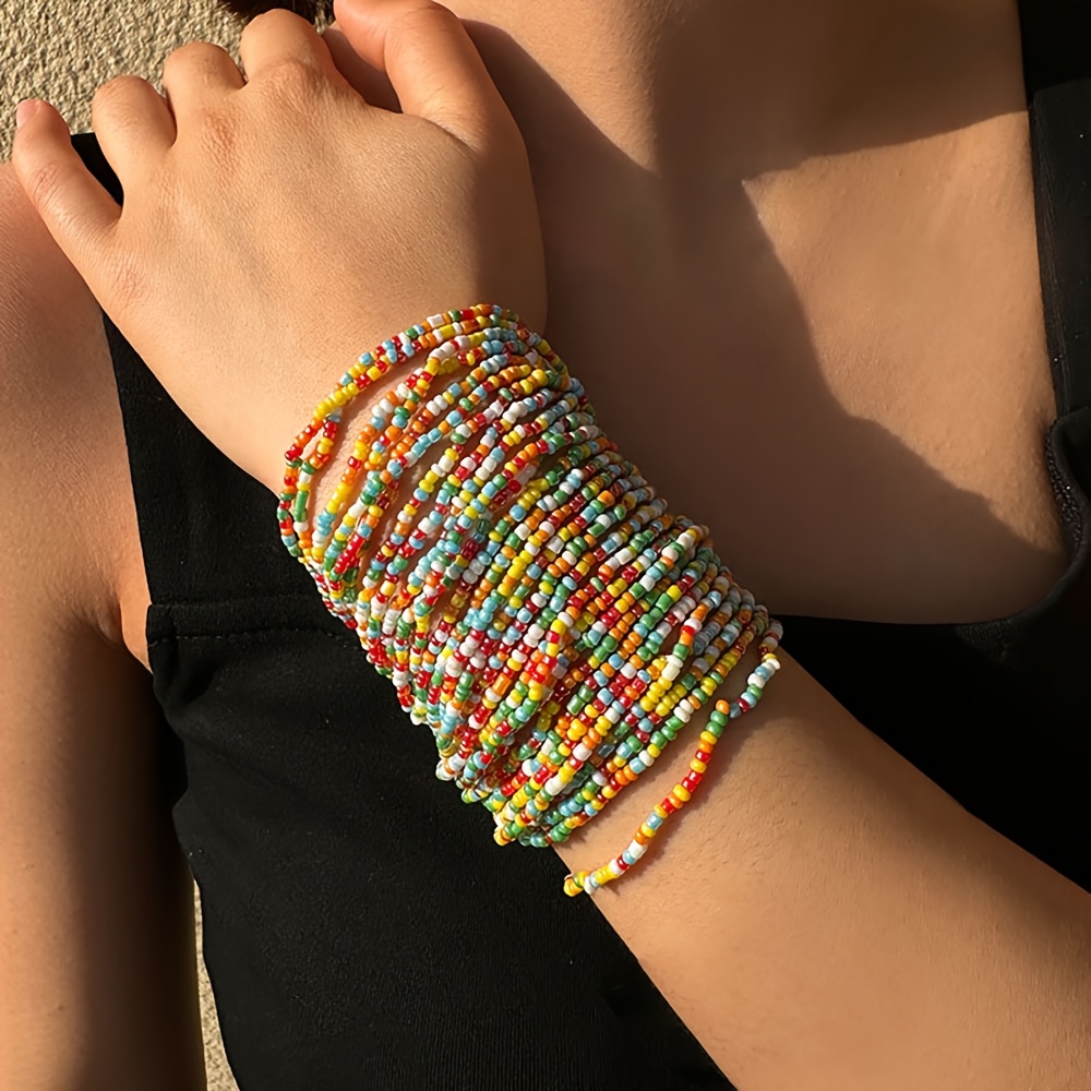 Bohemian Ethnic Beaded Bracelet Set - Colorful Bead Bracelets with Flo