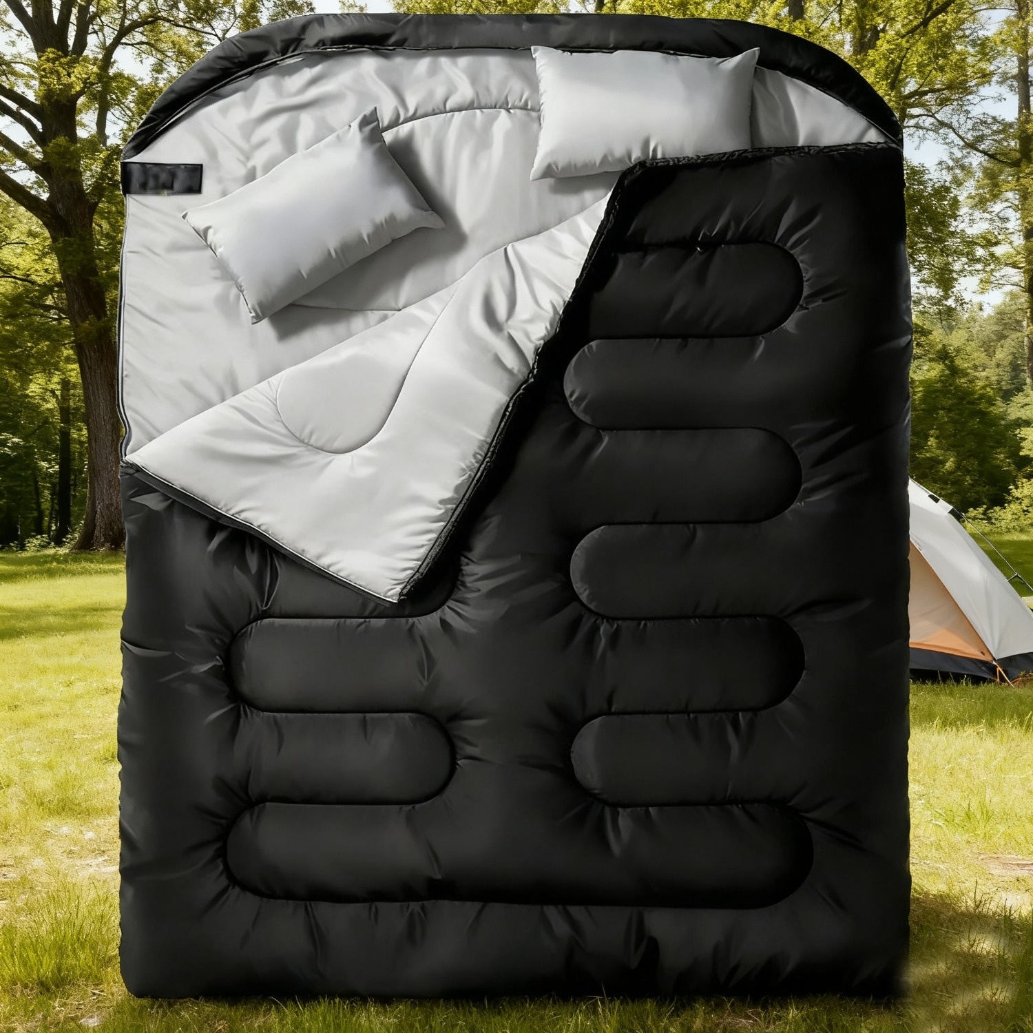 TEMU 2-person Sleeping Bag With Pillows-220 * 155cm Super Large Double Filled With White Hollow Adult Sleeping Bag Comfortable Outdoor Campsite In Cold Weather, Sleeping Bag For Camping