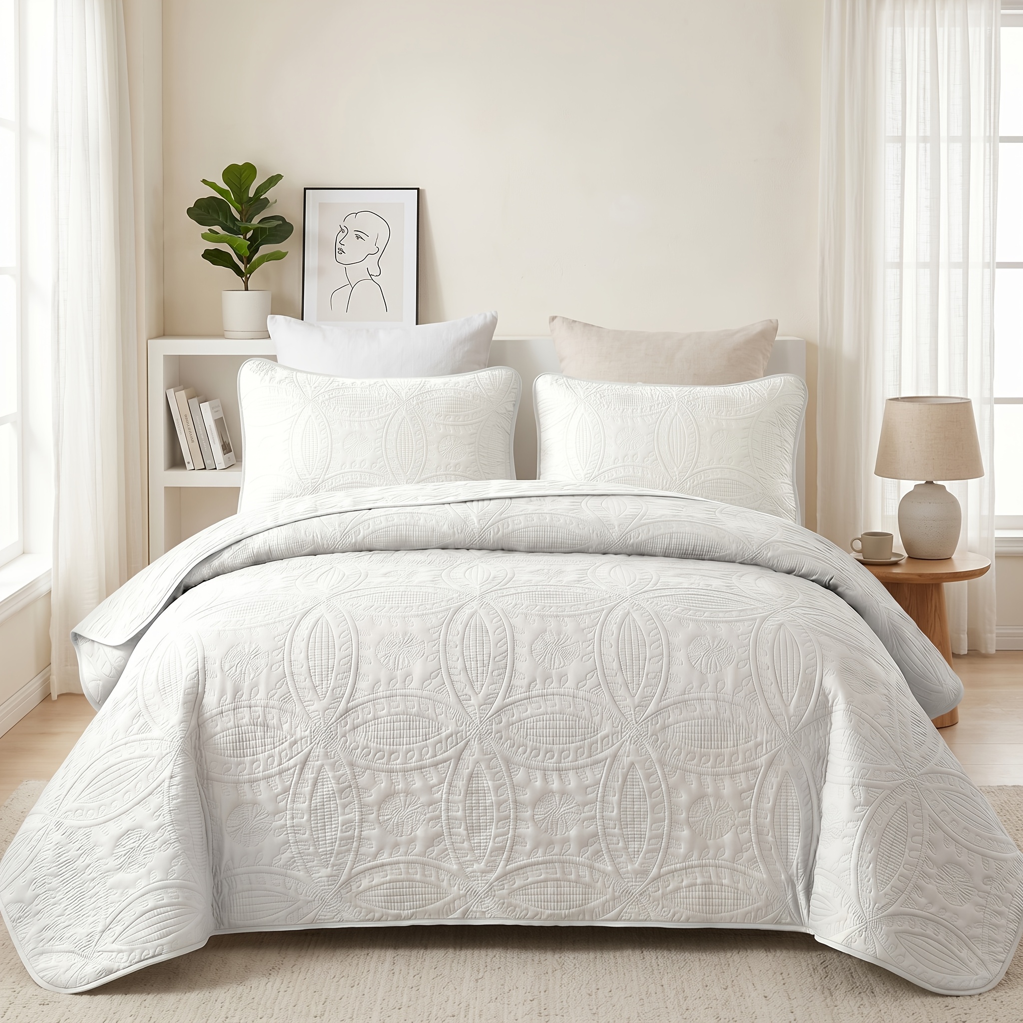 TEMU 2/3pcs Solid-color Technology Embossed Bedspread Set, 1 Bedspread And 1/2 Pillowcases, Lightweight Breathable -friendly Fabric, Wrinkle