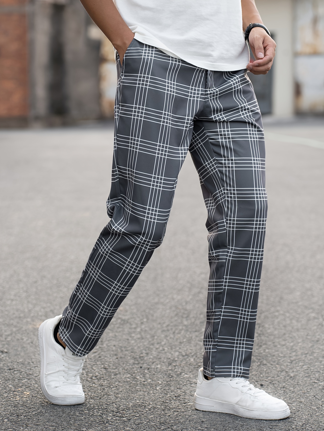 Cintura Pantalones Cuadriculados Para Mujer 1pc Pantalones