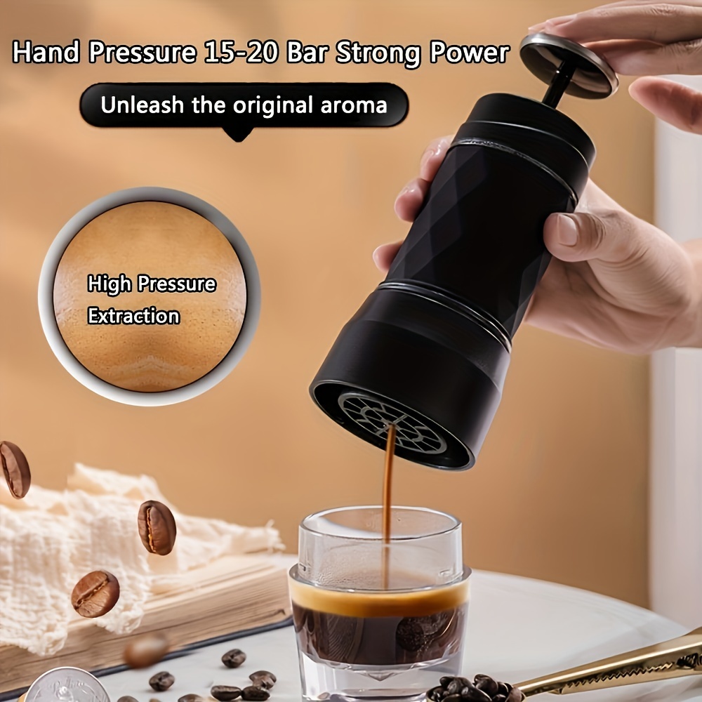 1pc travel coffee maker portable espresso machine manual espresso with rich thick crema mini coffee maker using capsule ground coffee handy espresso maker for travel camping outdoor hiking use details 2