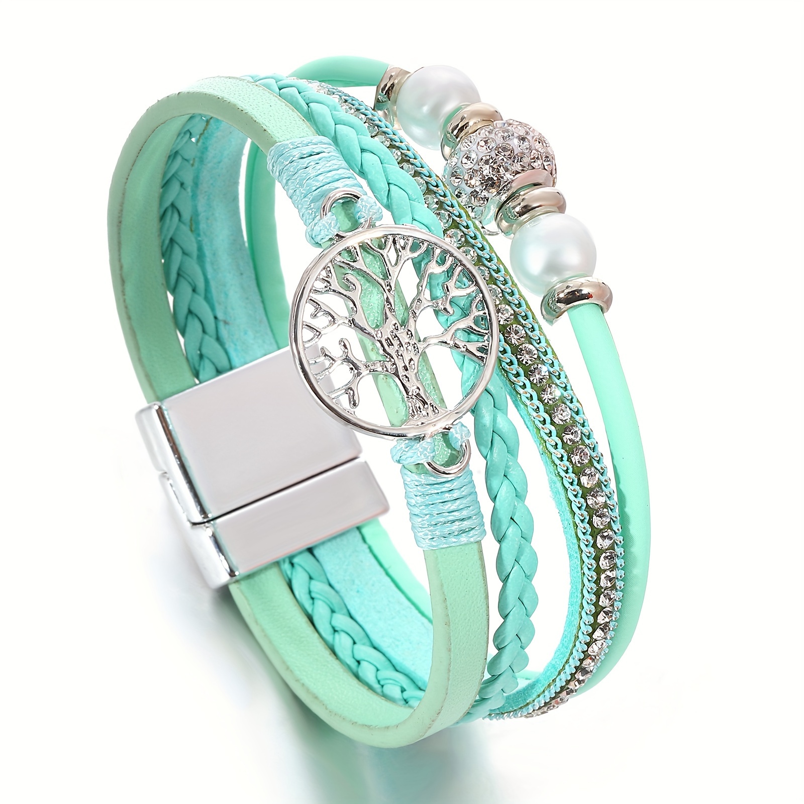 TEMU 1pc Bracelets Colorés Tressés Artificiels avec Breloque Arbre de Vie en Métal , Cadeaux pour Amis et Famille pour Bijoux d', Fêtes et Bijoux