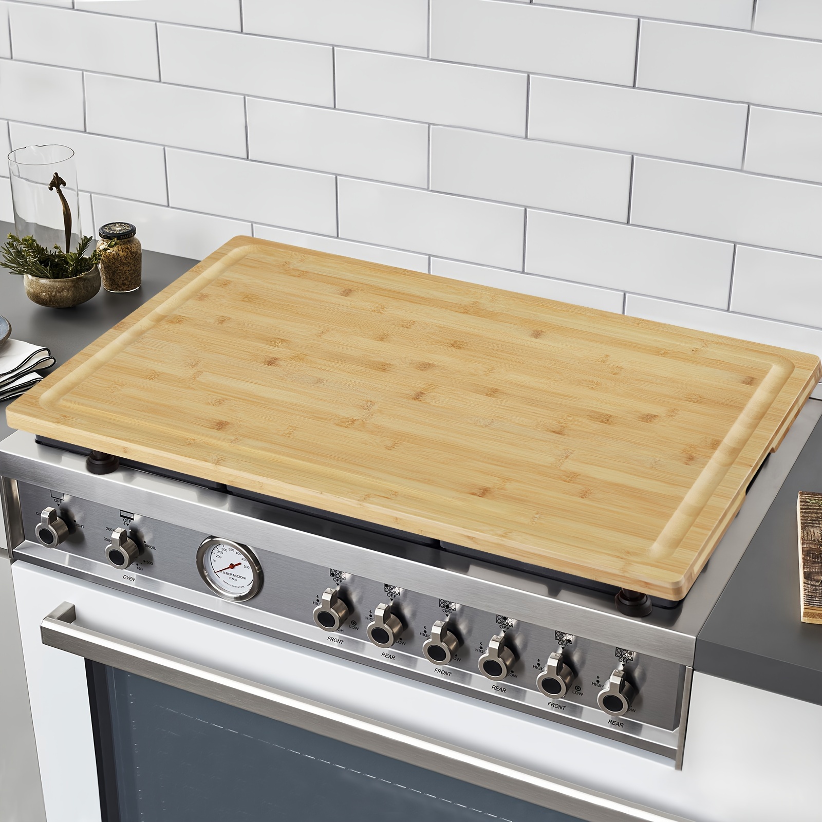 

Bamboo Cutting Board Stovetop Cover, 30"x20" Extra Large Noodle Board With 4 Removable Feet, Juice Groove, Wooden Stove Top Covers For Electric Stove, Gas Burners, Counter Space