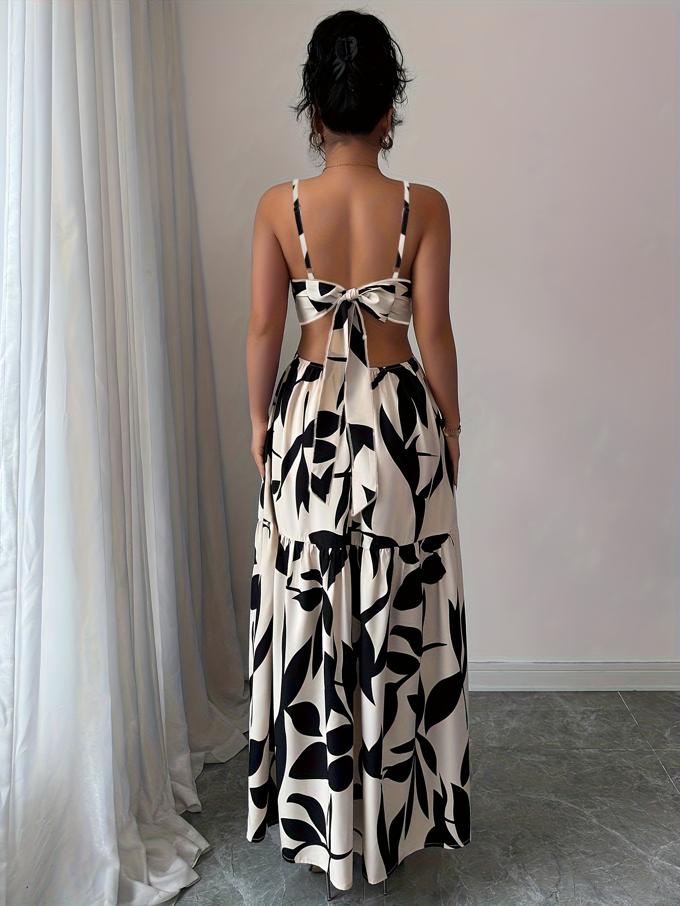 womens maxi dress deep back bow full body print - Temu Mauritius
