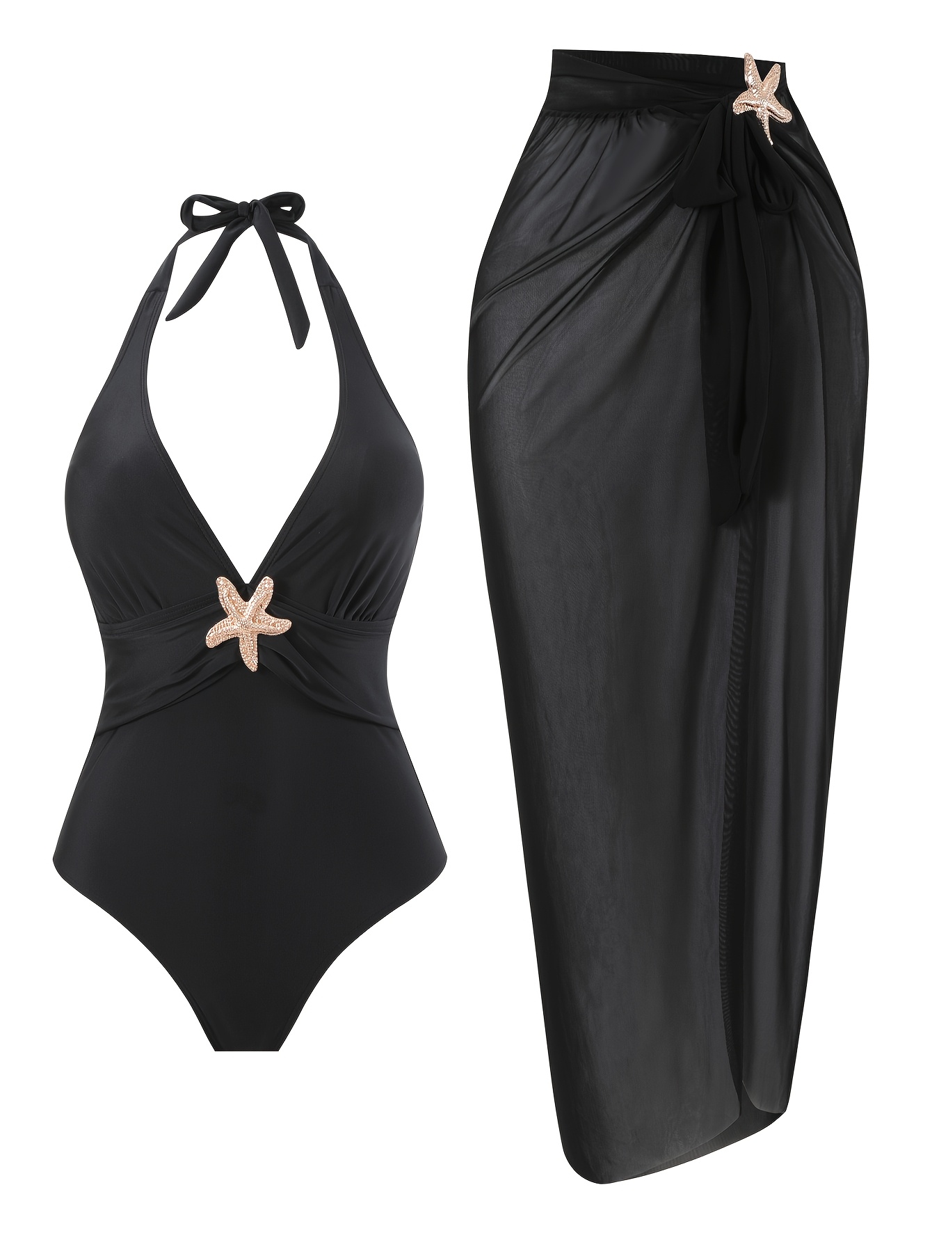 Women s New Sexy One-Piece Swimsuit with Mesh Skirt Set