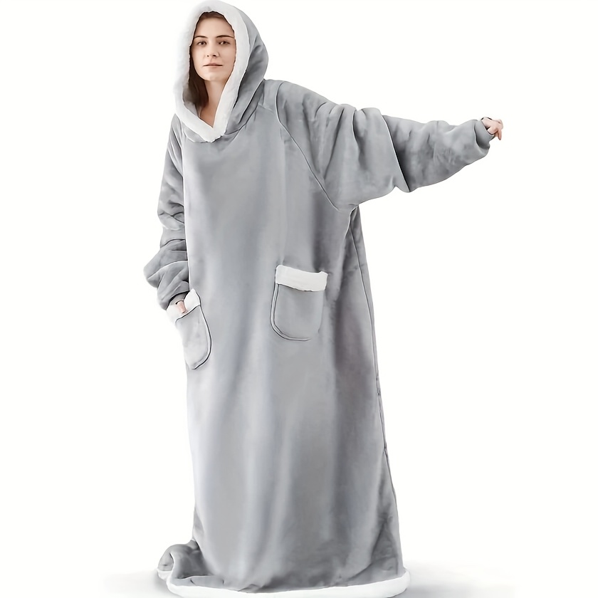 TEMU Couverture d'Hiver Chaude avec Capuche - Couverture Polyester Oversize Lavable en Machine - Sweatshirt à Manches Longues en Flanelle pour Femmes