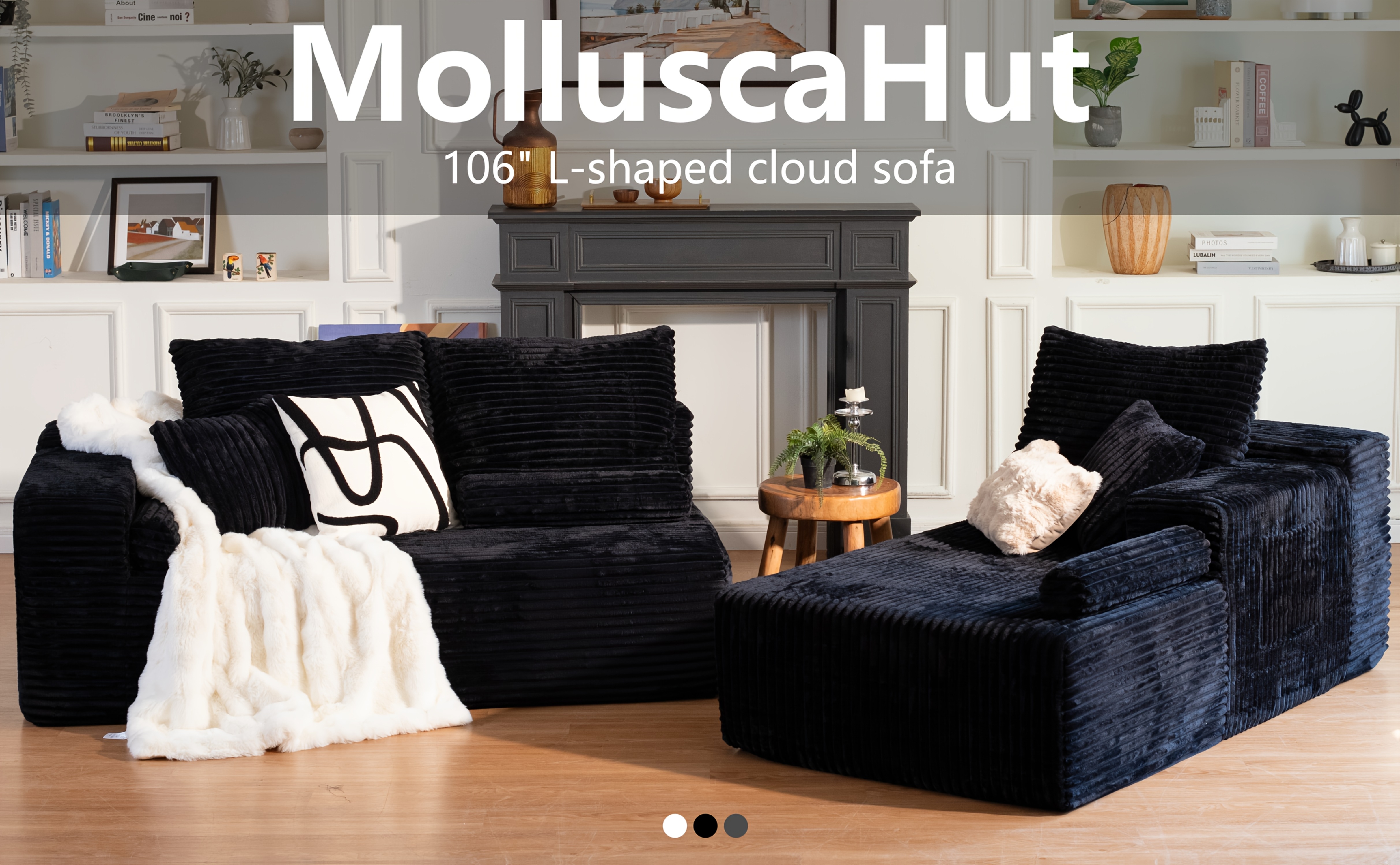 106'' Modular L-Shape Sectional Couch, Chaise Lounge, Deep Seat, Modern Minimalist Upholstered Couches with Chaise, No Assembly Required, Corduroy Fabric