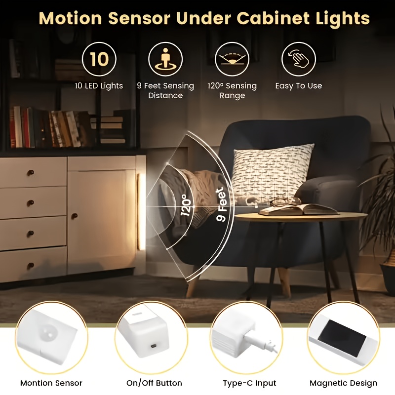 3-Pack Smart Night Light with Rechargeable Battery and Motion Sensor