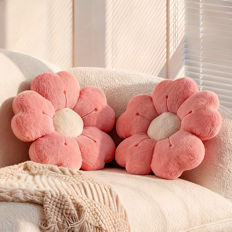 TEMU 2 pièces Coussin Décoratif en Peluche de Marguerite - Coussin Confortable pour Lit & Canapé, Blanc/Rose, 34,8 cm, Tissu en Polyester, Design