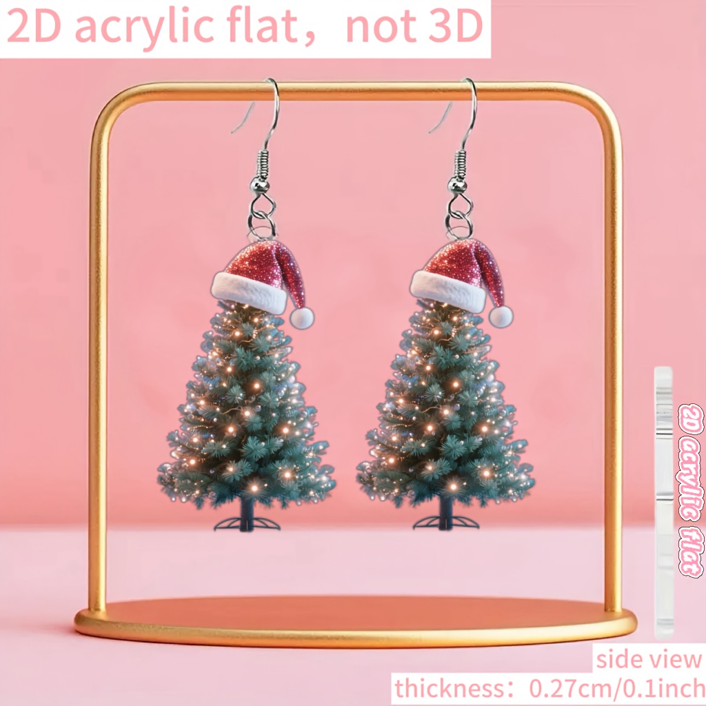 Cute 2D Acrylic Christmas Tree Earrings for Festive Style