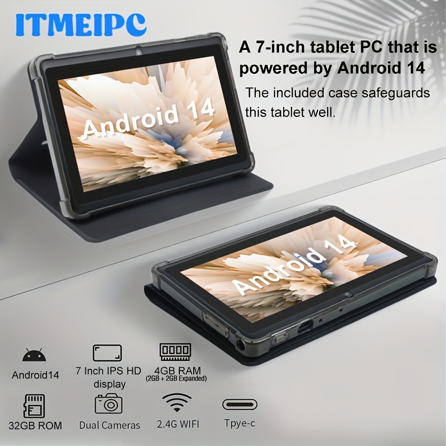 Tablette Android 14 10 Pouces – Avec Housse, Processeur Quad-Core, Bluetooth, Noir