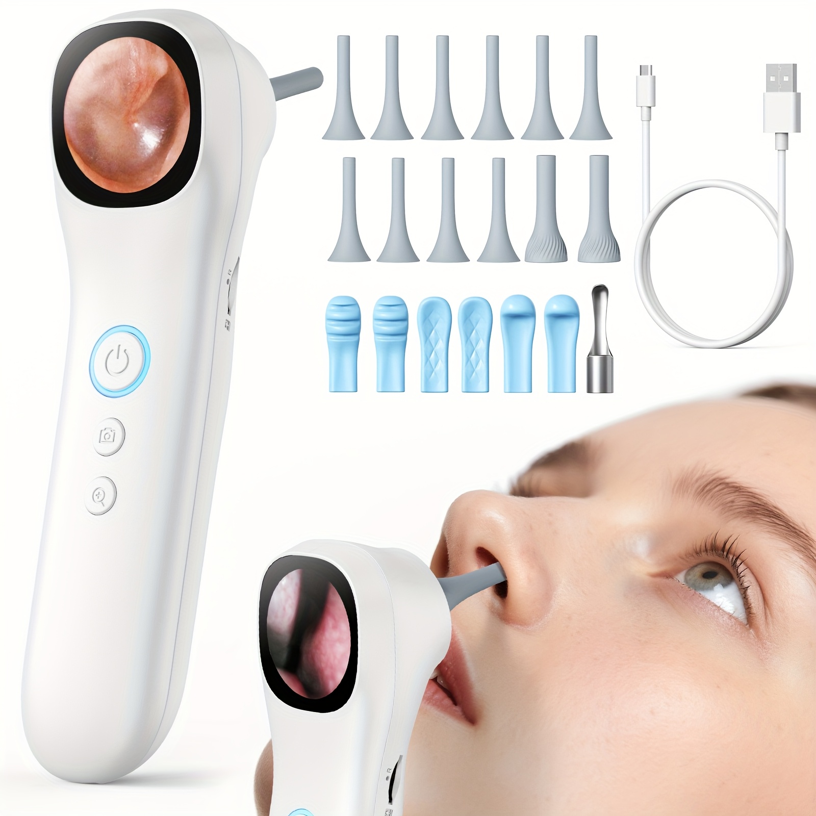 5-in-1 Ear Canal Detector with Screen & In-Ear Camera - 3-in-1 Ear, Nose, Throat/Skin Detector with 18 Interchangeable Protective Covers, Usb Rechargeable For Adults & Pets, Pet Ear Care, Ergonomic Design - Image 2