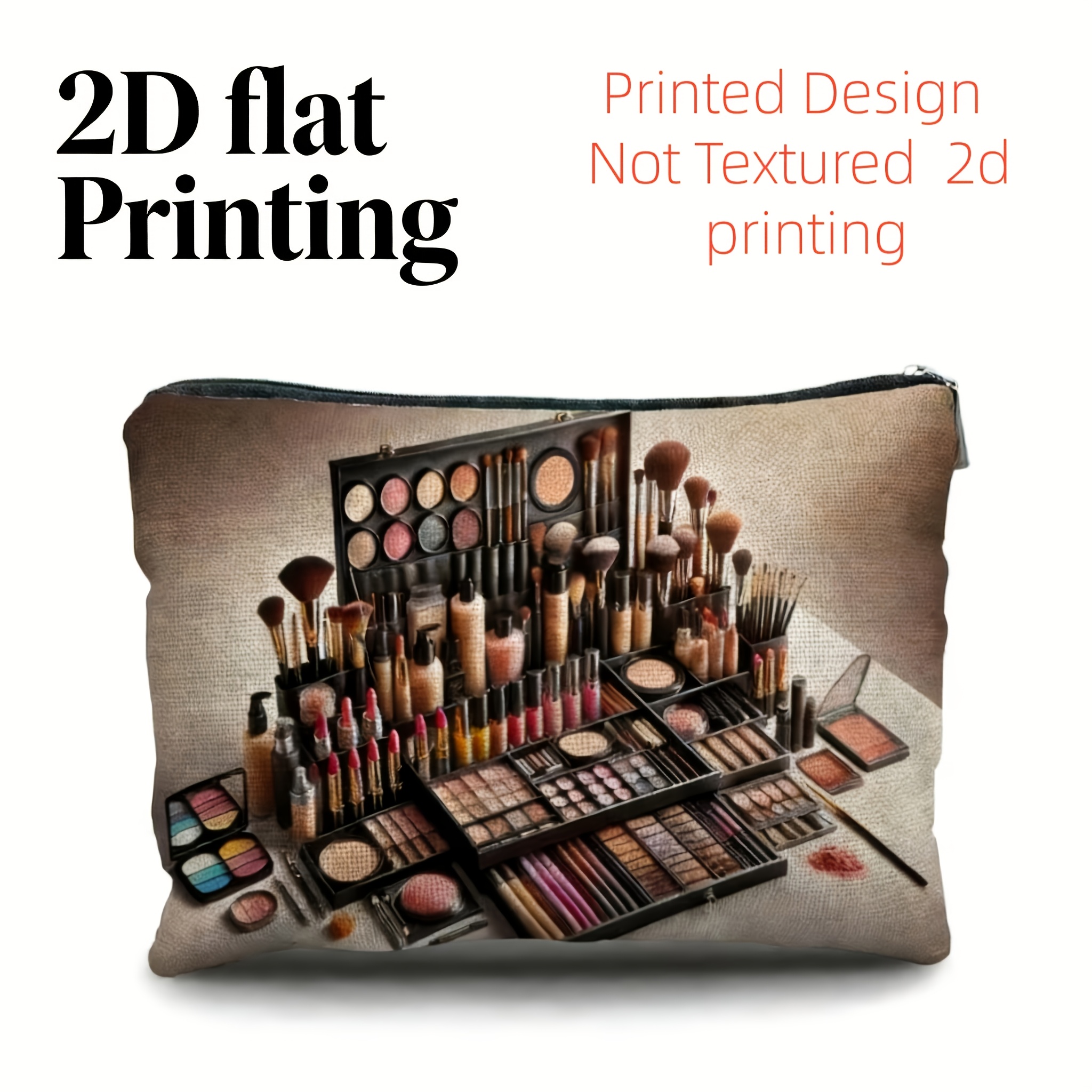 TEMU Printed Design Not Textured 2d Printing, This Is A Makeup Bag With Printed Makeup Tools, Makeup Storage Box, Multifunctional Reusable, Women's Grooming Bag,, A Gift For Women